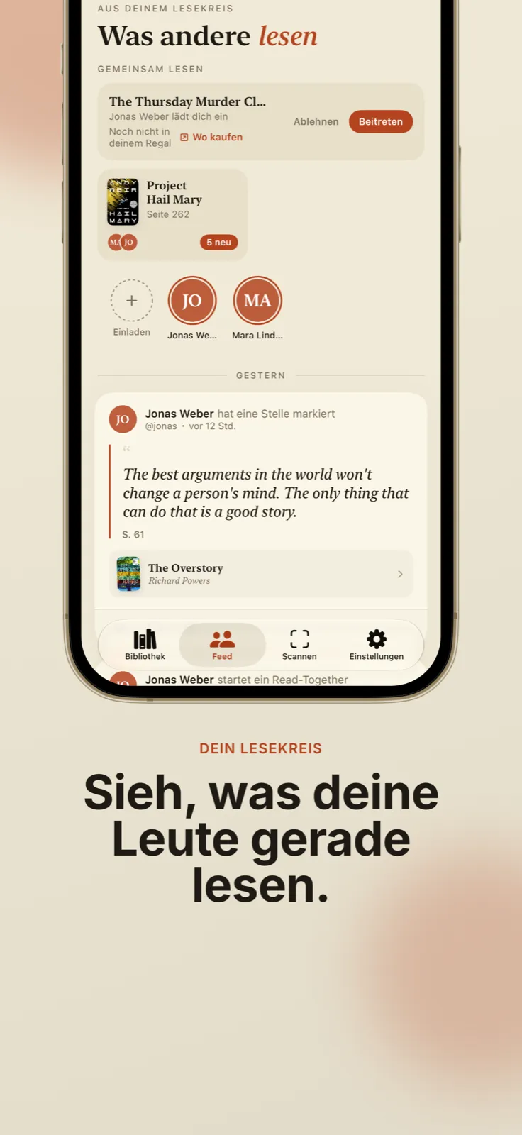 Feed mit dem, was Freund:innen gerade lesen
